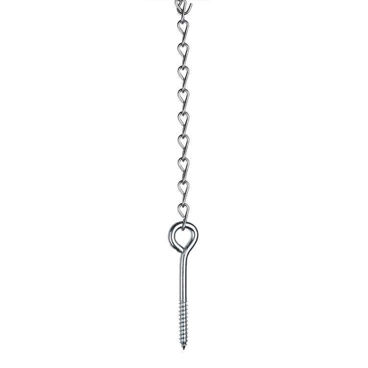 Metal hanging chain with screw-in mounting hook designed for securely displaying corn cobs and wildlife treats.
