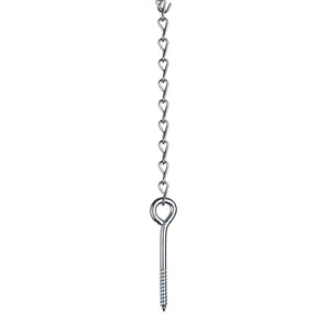 Metal hanging chain with screw-in mounting hook designed for securely displaying corn cobs and wildlife treats.