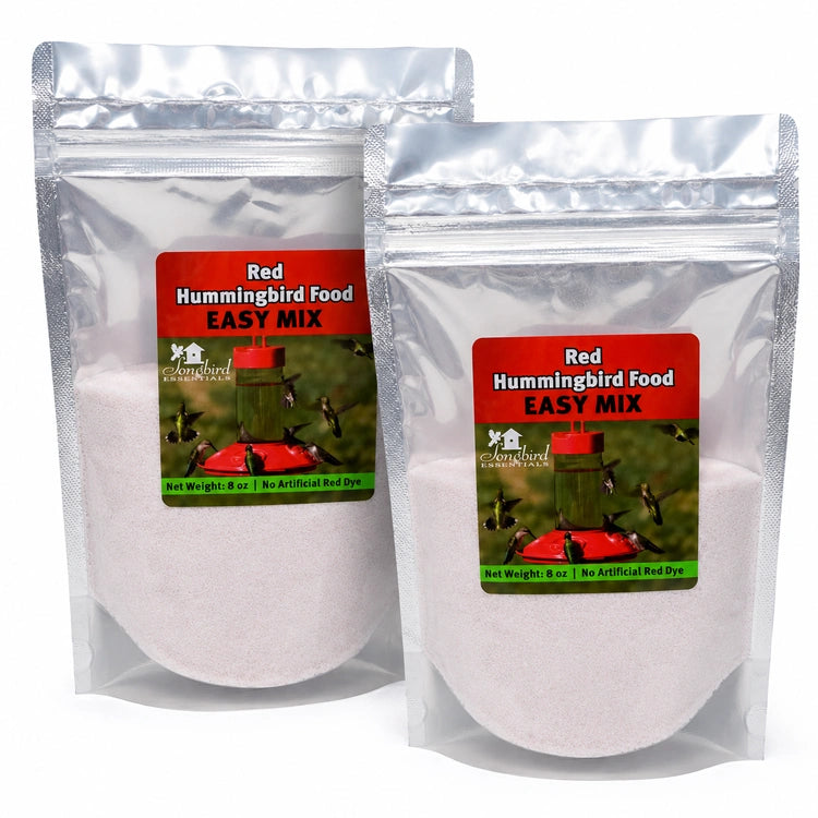 Two pouches of Red Hummingbird Food Easy Mix displayed together in resealable packaging.