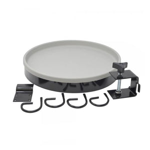 Round metal pan with a holder on a white background