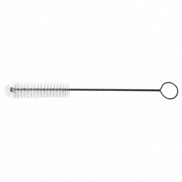 
Slim white bristle hummingbird feeder port brush with wire handle and looped grip for cleaning feeding ports and narrow openings