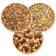 3 Bowls of birdseed from a birds eye view, specifically: Super No-Waste Blend, Woodpecker Blend, and Four Seasons No-Waste.