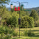 Squirrel-Proof Four Arm Bird Feeding Station with birds perched, featuring a squirrel baffle and durable black pole, standing in an outdoor setting.