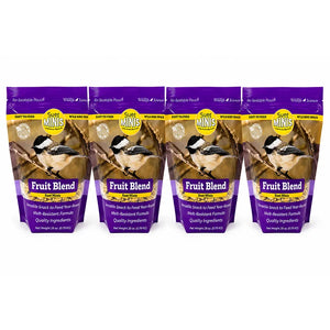 Four packages of Suet Minis Fruit Blend bird food on a white background